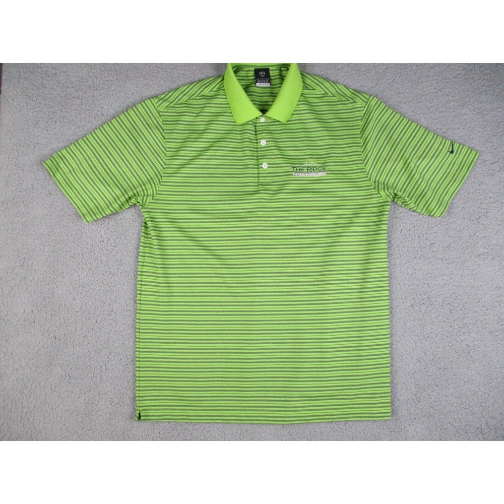 Nike Golf Polo Shirt Men's Large Green Striped Dri-Fit UV Short Sleeve Embroider